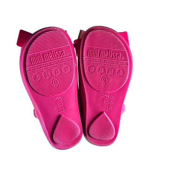 Mini Melissa Girl's Hot Pink Bow Rubber Mary Jane Shoes Size U 8 - Picture 6 of 7